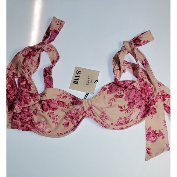 SAME LOS ANGELES BIKINY TOP LARGE WOMENS WHITE/PINk UNDERWIRE FRENCH FLORAL SWIM - Picture 4 of 11